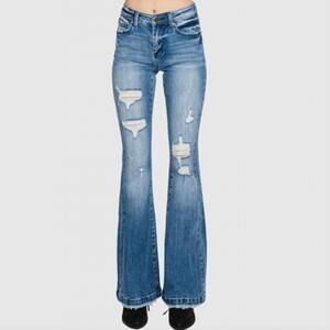 NEW PETRA153 mid rise stretch flare jeans in medium wash
